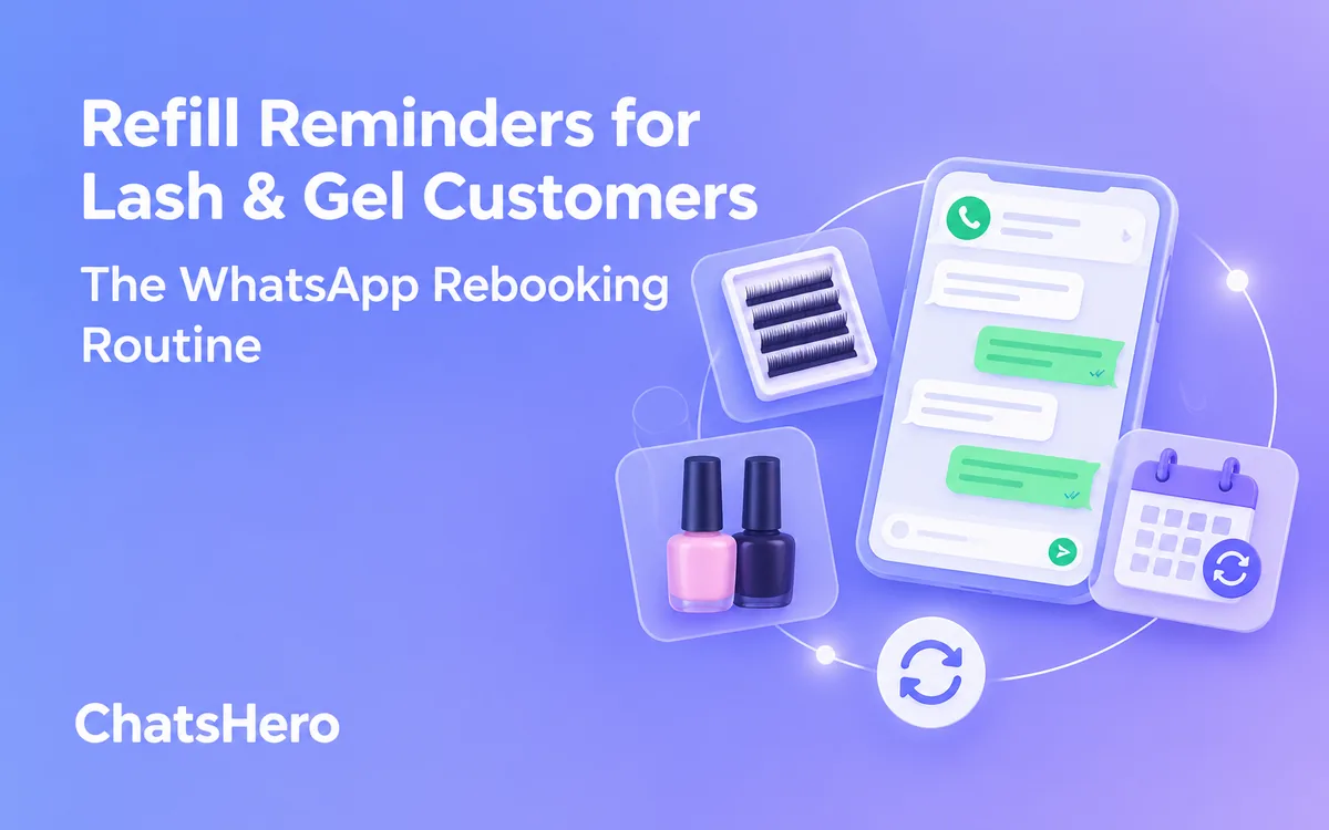 Lash refill reminder and gel nail rebooking sent on WhatsApp – ChatsHero