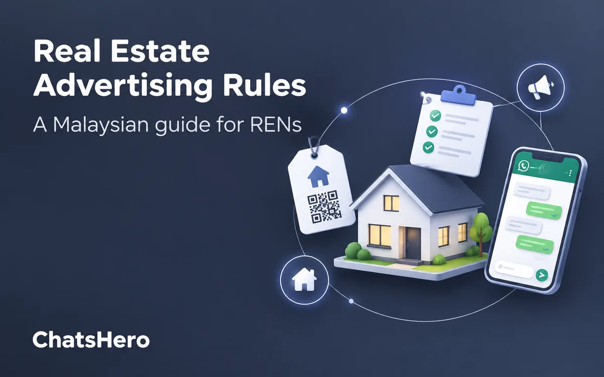 Real estate advertising rules in Malaysia for RENs shown in a compliant WhatsApp property chat – ChatsHero