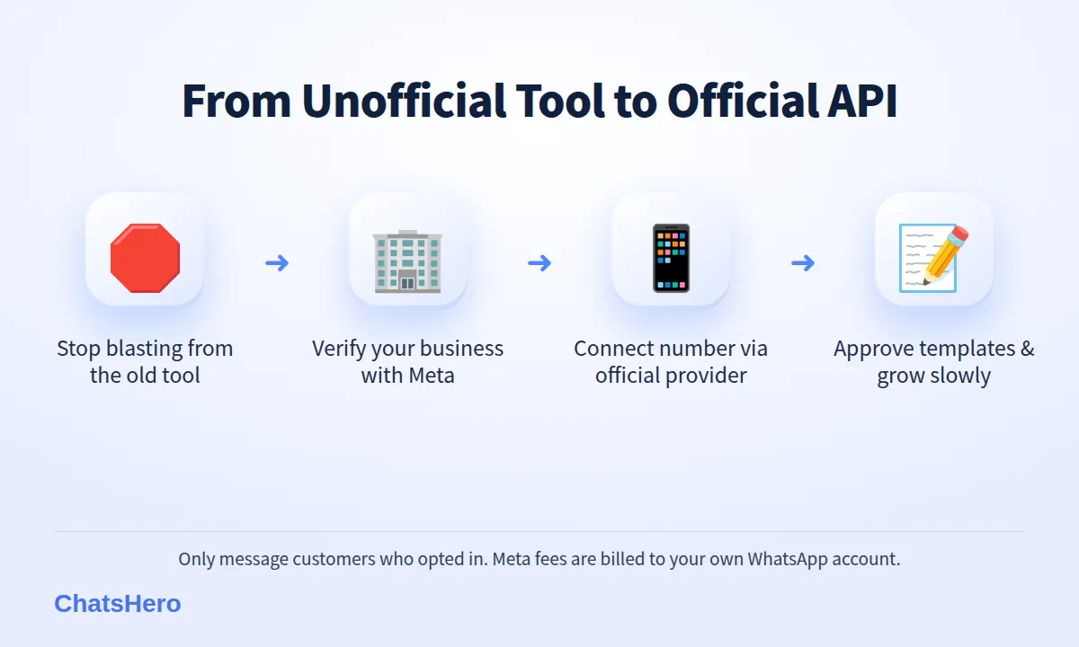 Four steps to move from an unofficial WhatsApp tool to the official WhatsApp Business API