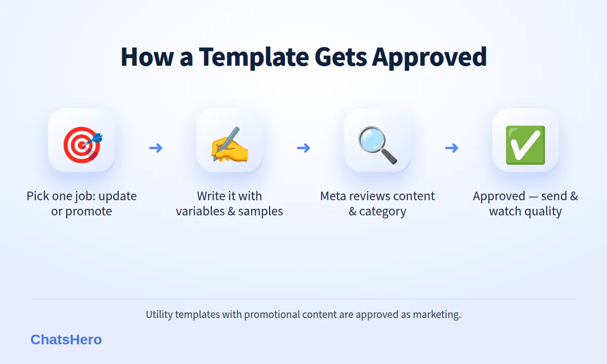 Four steps to create a WhatsApp message template in the right category and get it approved