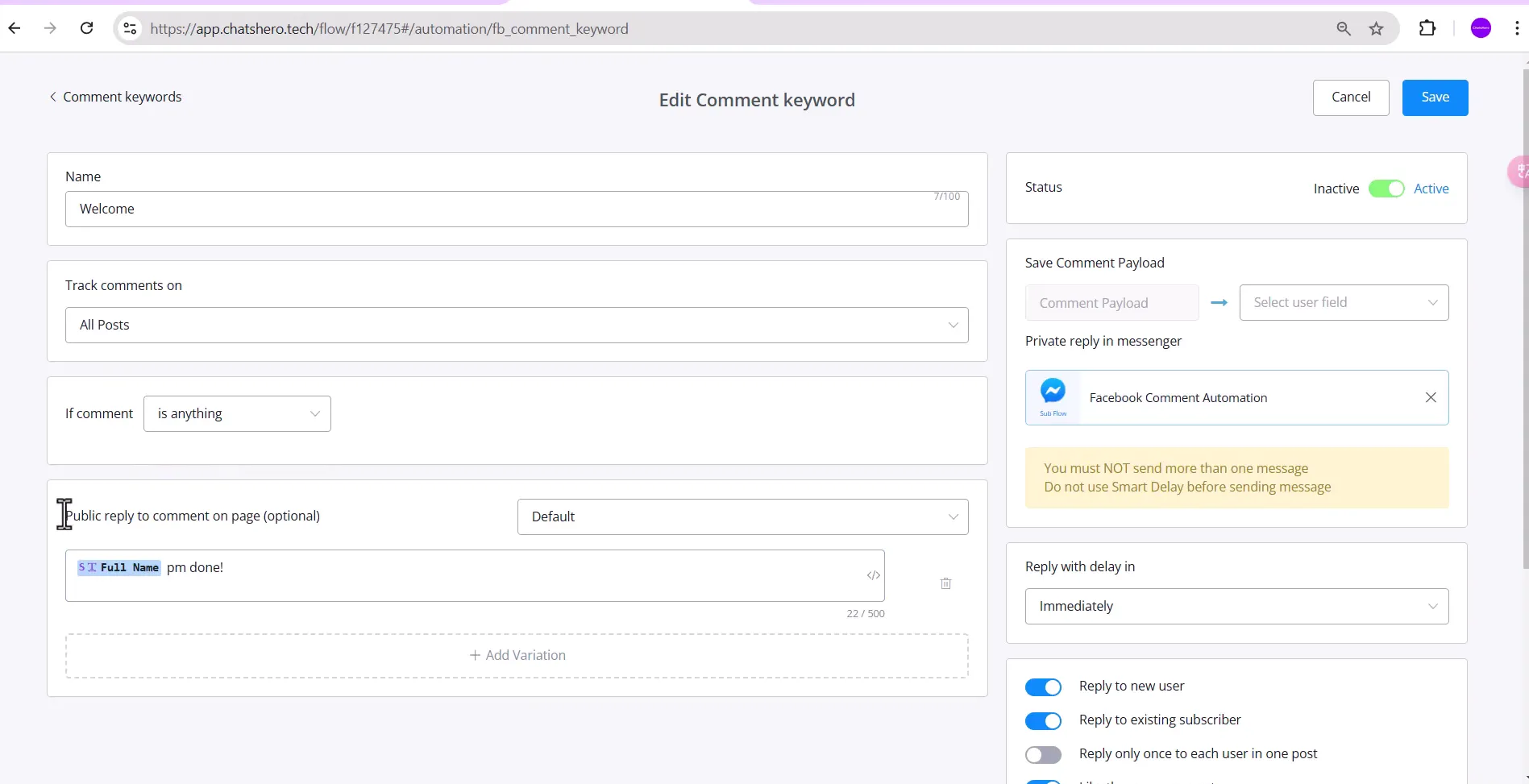 Facebook Comment Automation